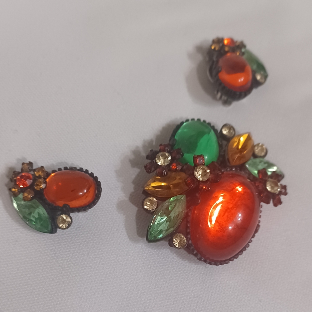 Vintage Multicolor Brooch and Earring Set